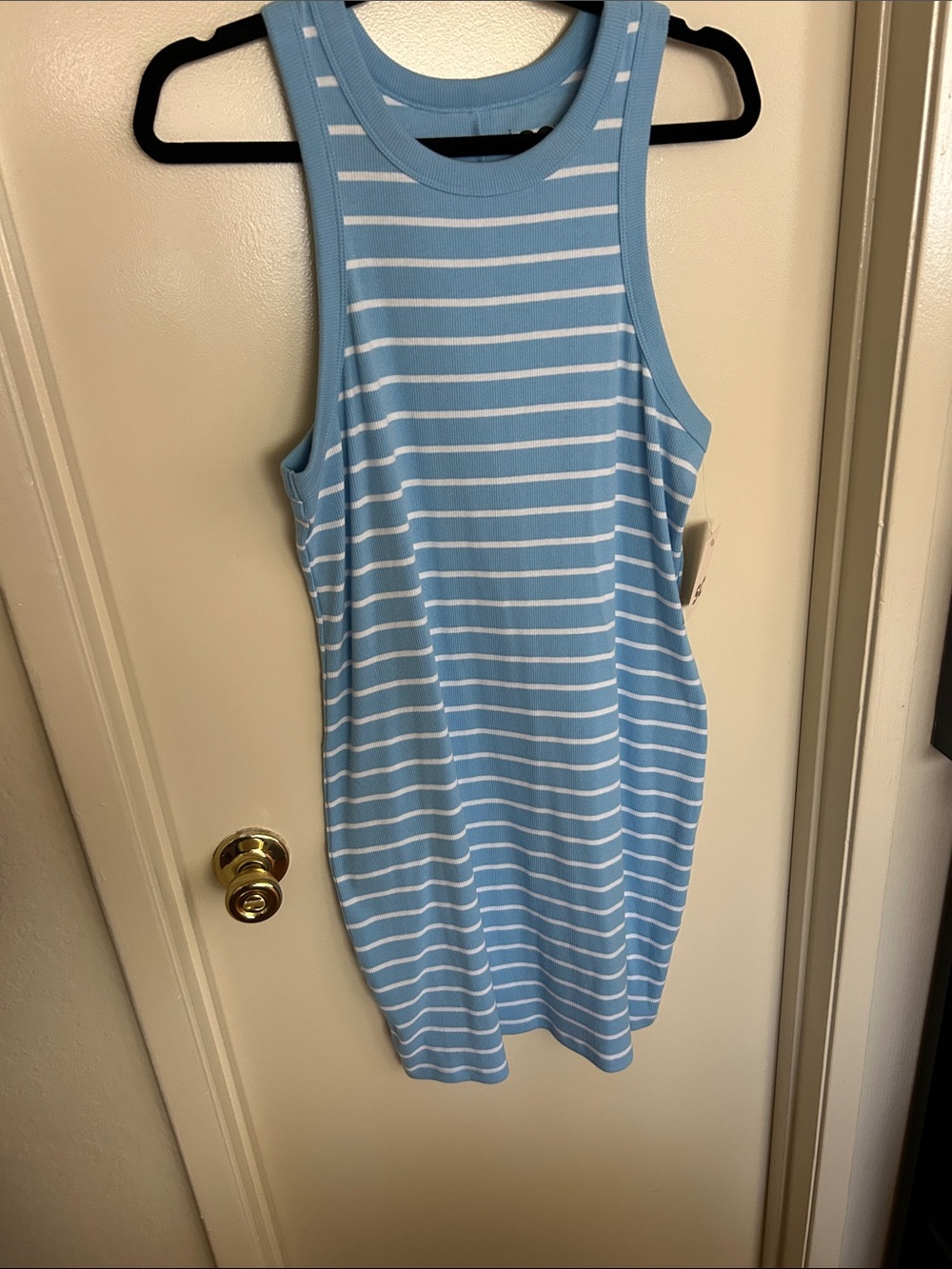 SO Light Blue & White Striped Ribbed Dress